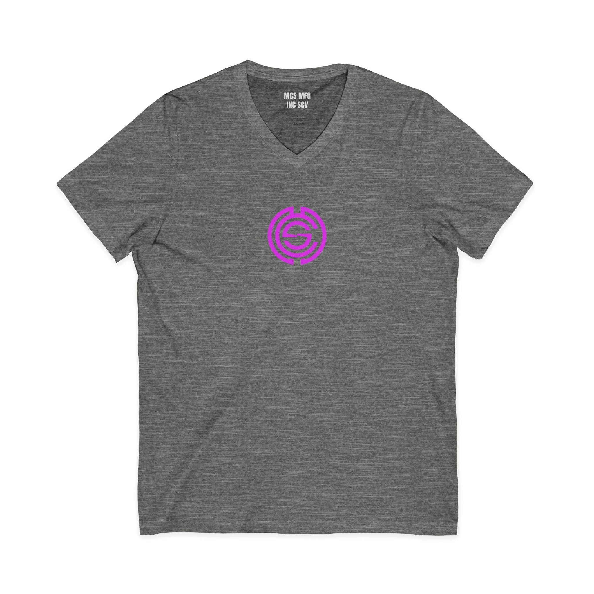 Minimalist Logo V‑Neck Tee — Pink Circle Monster Studios Graphic