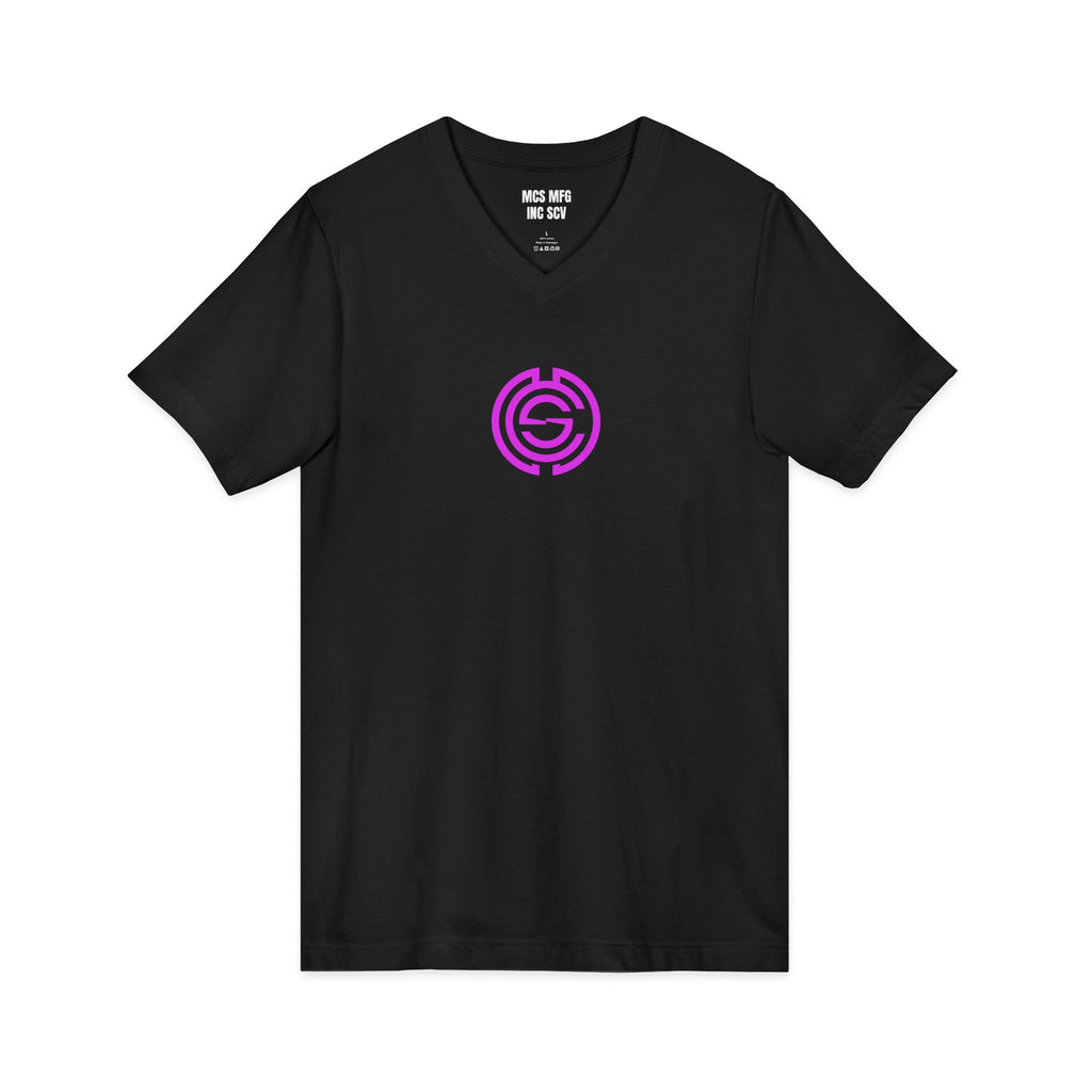 Minimalist Logo V‑Neck Tee — Pink Circle Monster Studios Graphic