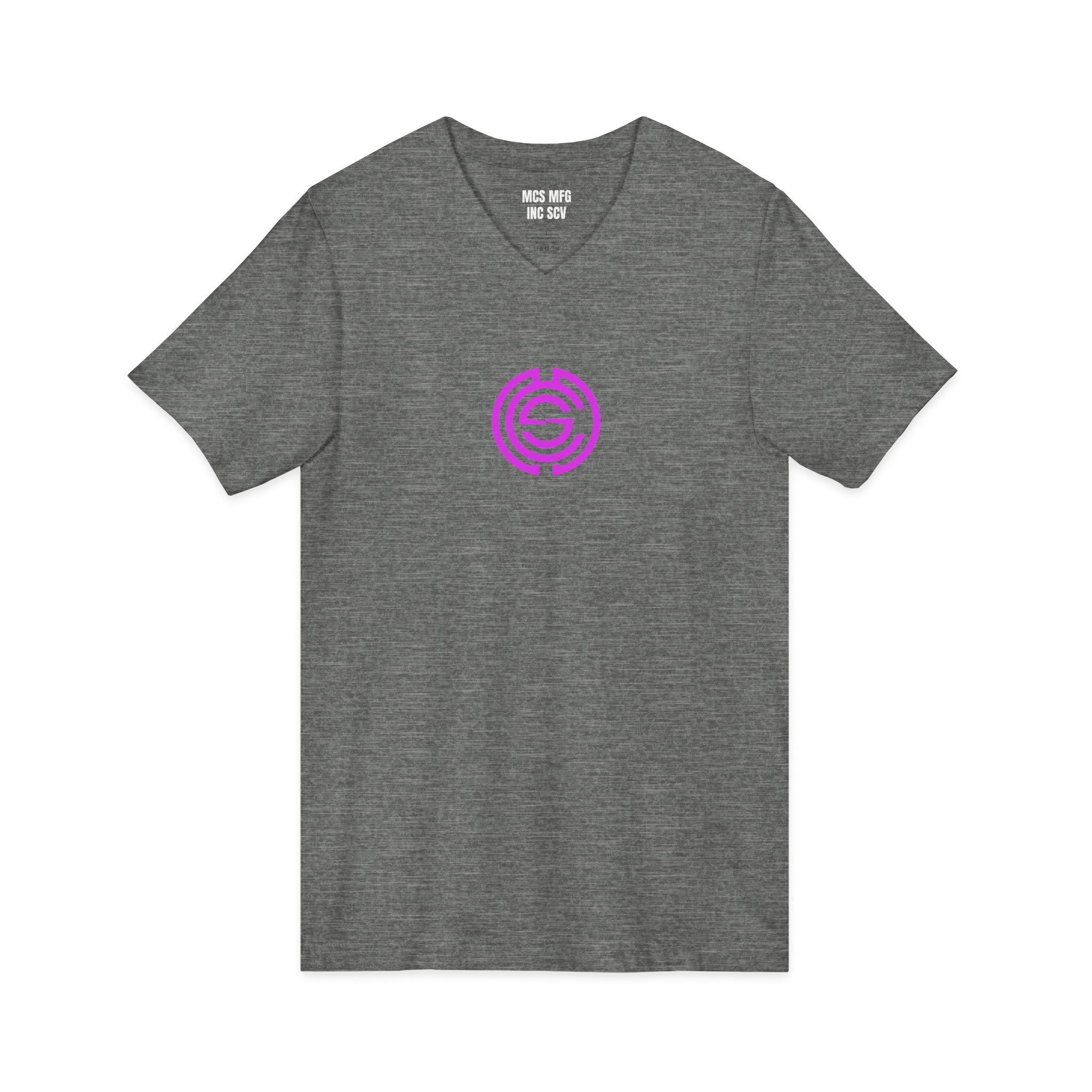 Minimalist Logo V‑Neck Tee — Pink Circle Monster Studios Graphic