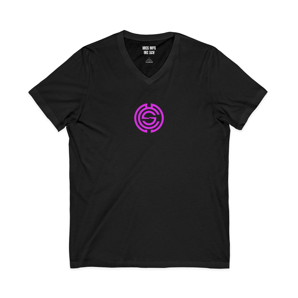 Minimalist Logo V‑Neck Tee — Pink Circle Monster Studios Graphic