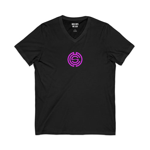 Minimalist Logo V‑Neck Tee — Pink Circle Monster Studios Graphic